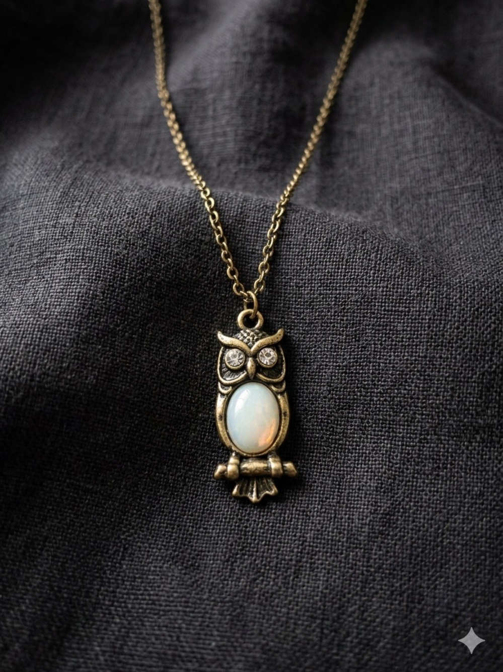 Hand Crafted Gold Owl Necklace with Opalescent Center - Picture 4 of 4